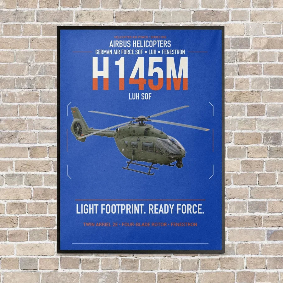 Airbus Helicopters H145M LUH SOF vertical canvas print - framed - blue background