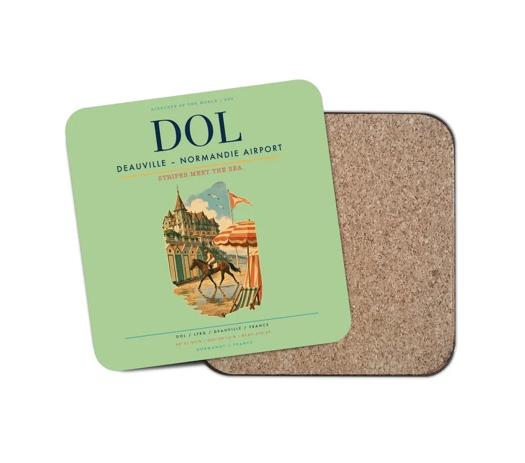Deauville – Normandie Airport (DOL) design on light green 1 piece coaster