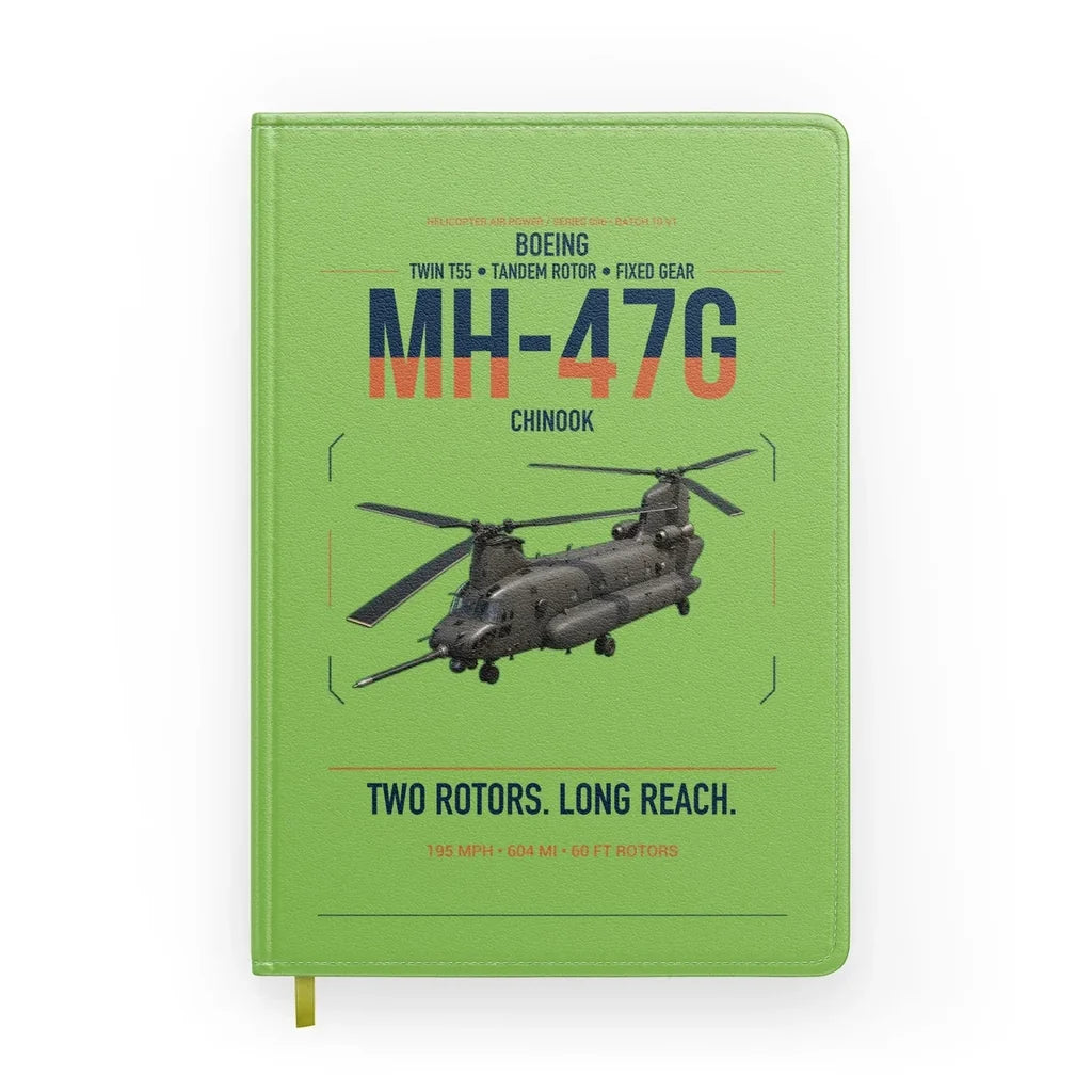 Boeing MH-47G Chinook design on light green notebook