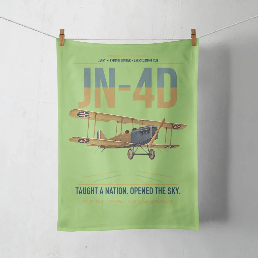 Curtiss JN-4D Jenny design on light green towel