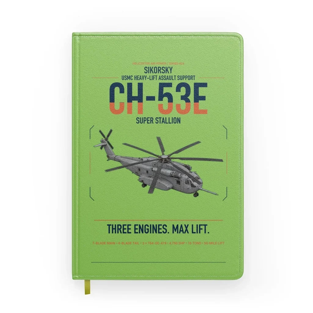 Sikorsky CH-53E Super Stallion design on light green notebook