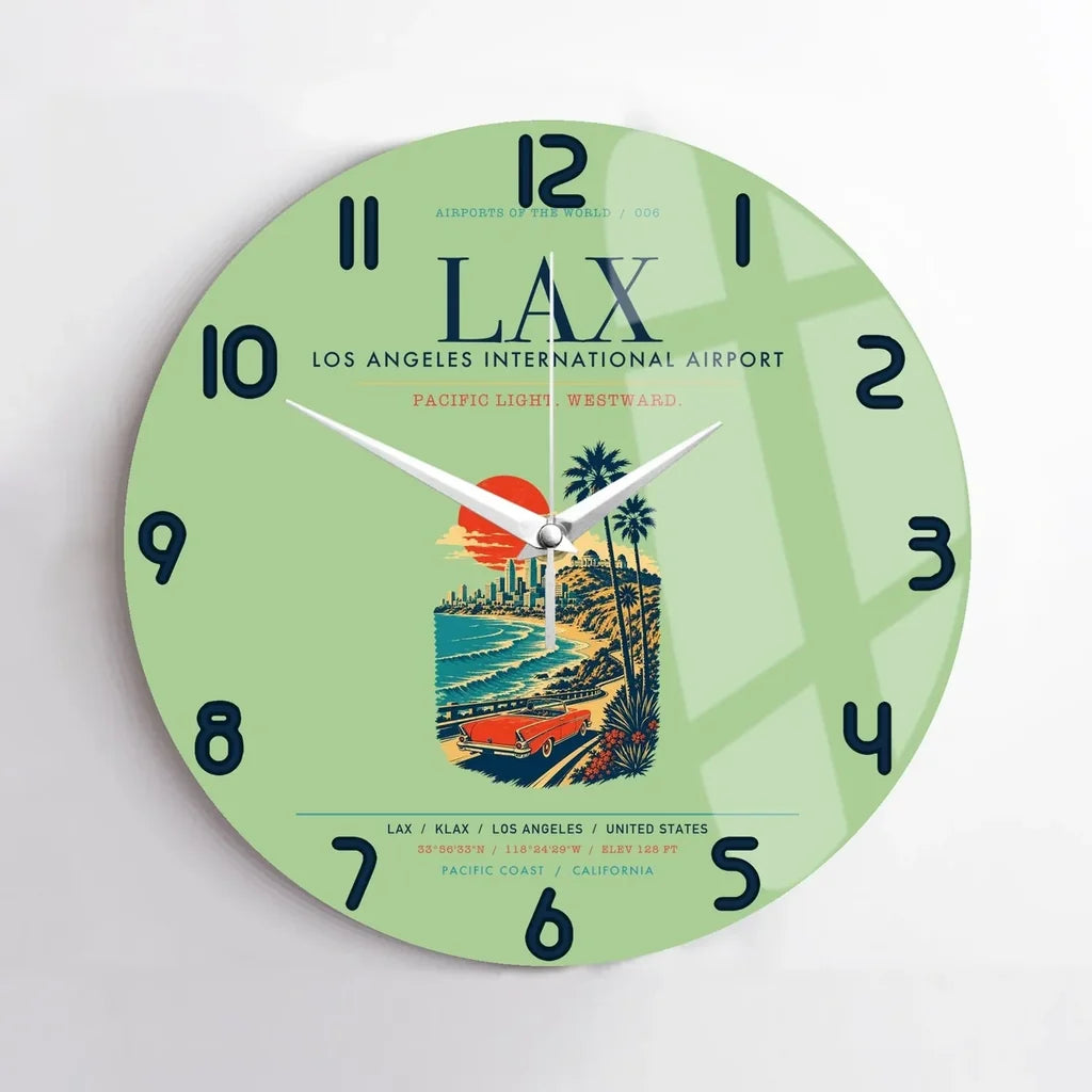 Los Angeles International Airport (LAX) design on light green no frame wall clock