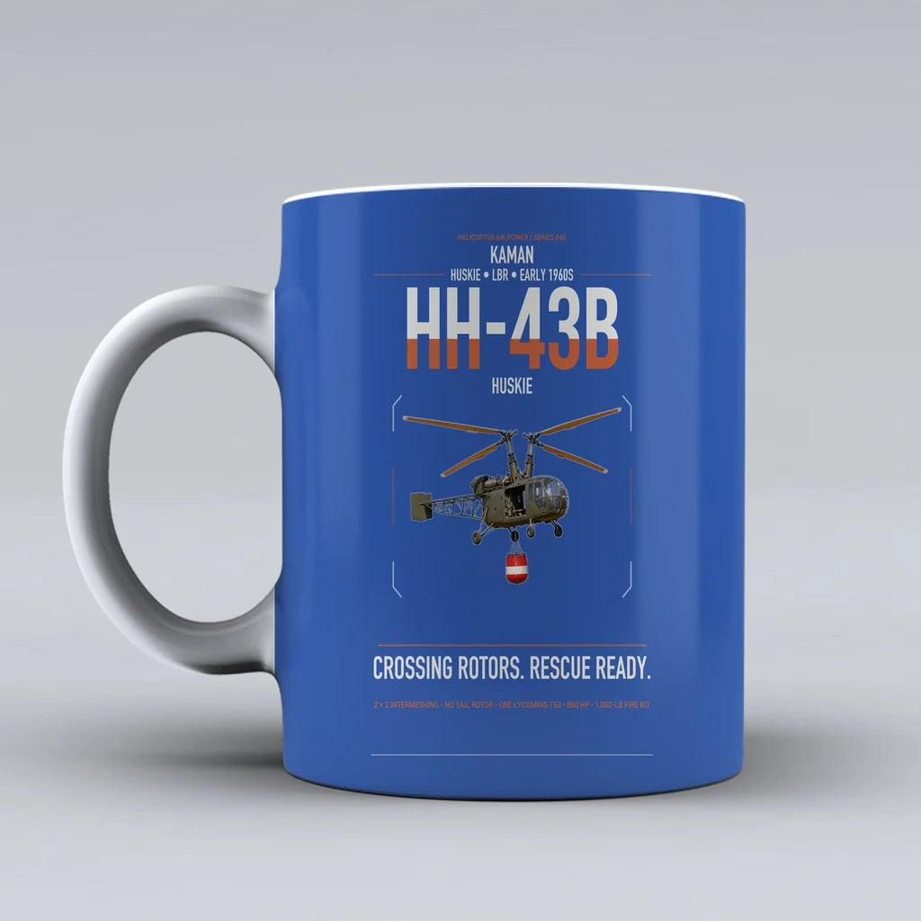 Kaman HH-43B Huskie design on blue ceramic mug, double-side print