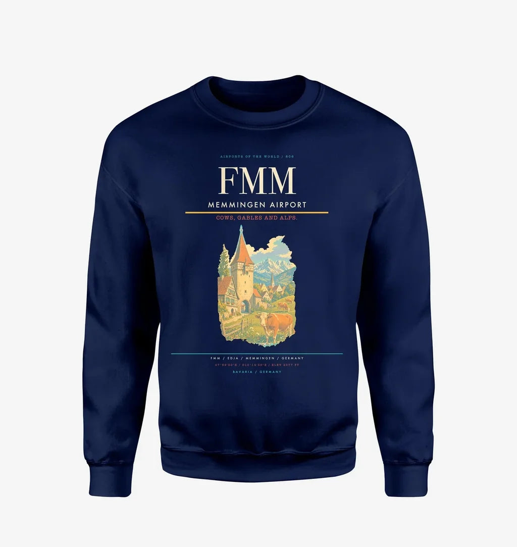 Memmingen Airport (FMM) design on navy blue sweatshirt