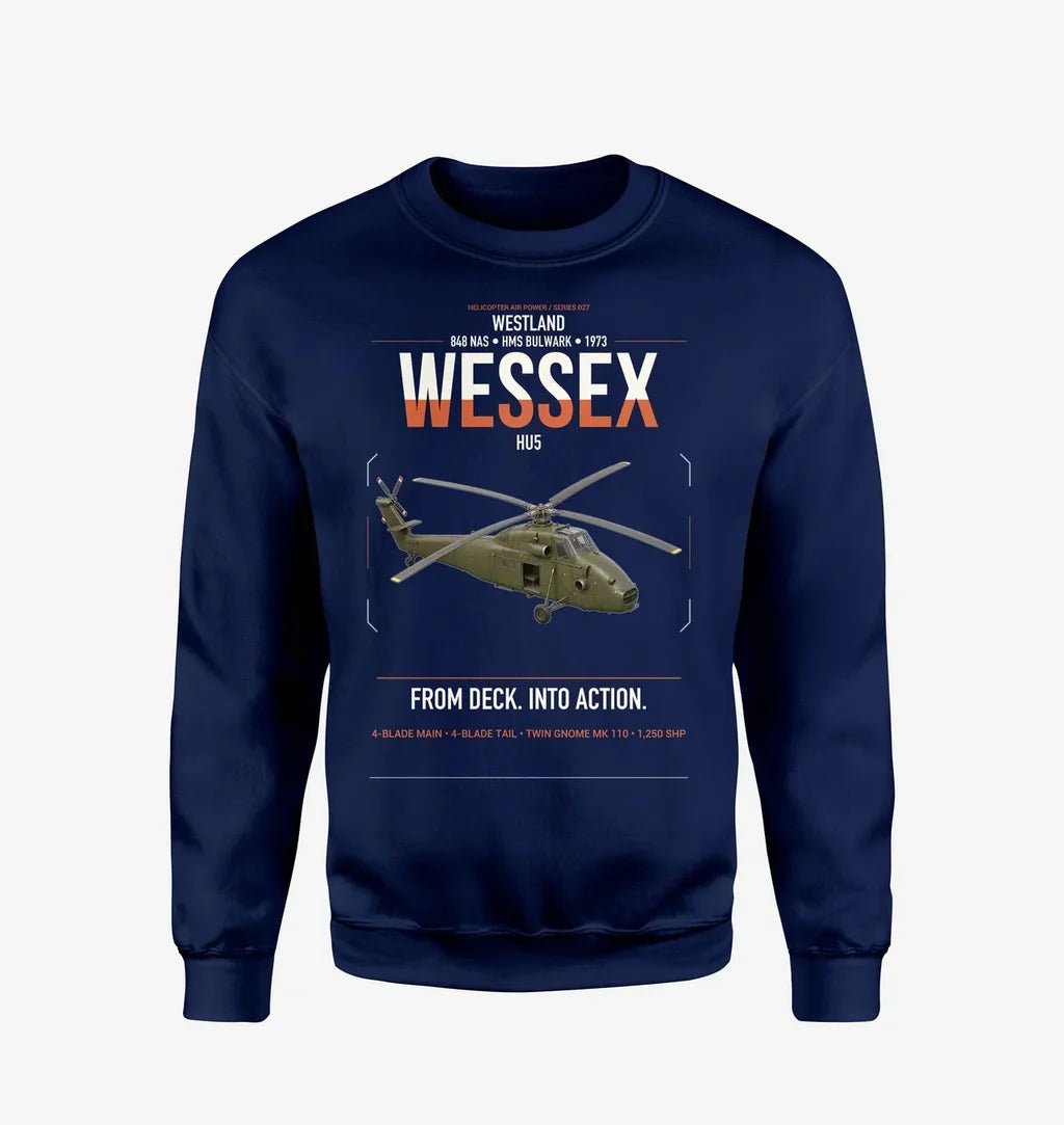 Westland Wessex HU5 design on navy blue sweatshirt