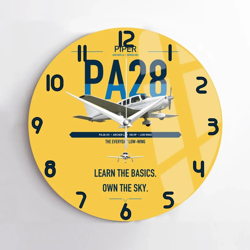 Piper PA-28-181 Archer LX design on yellow no frame wall clock