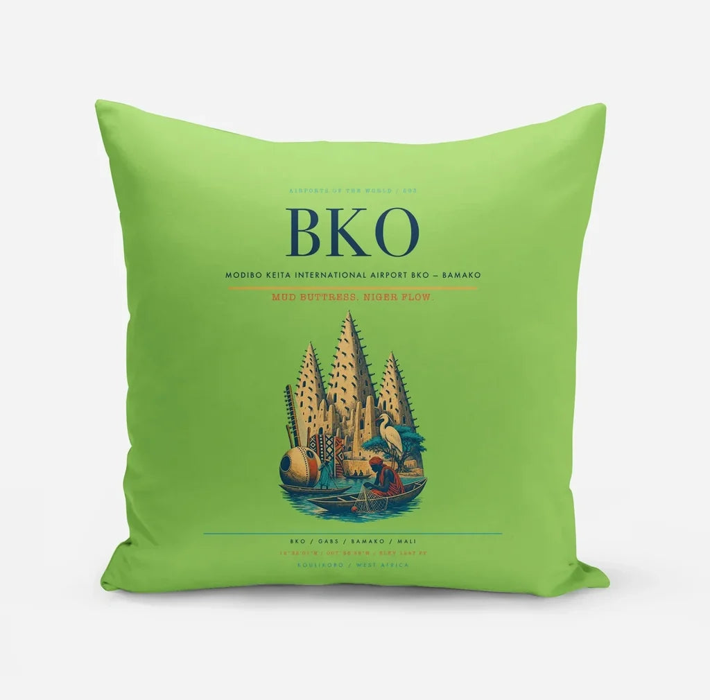 Modibo Keita International Airport (BKO) design on light green pillow