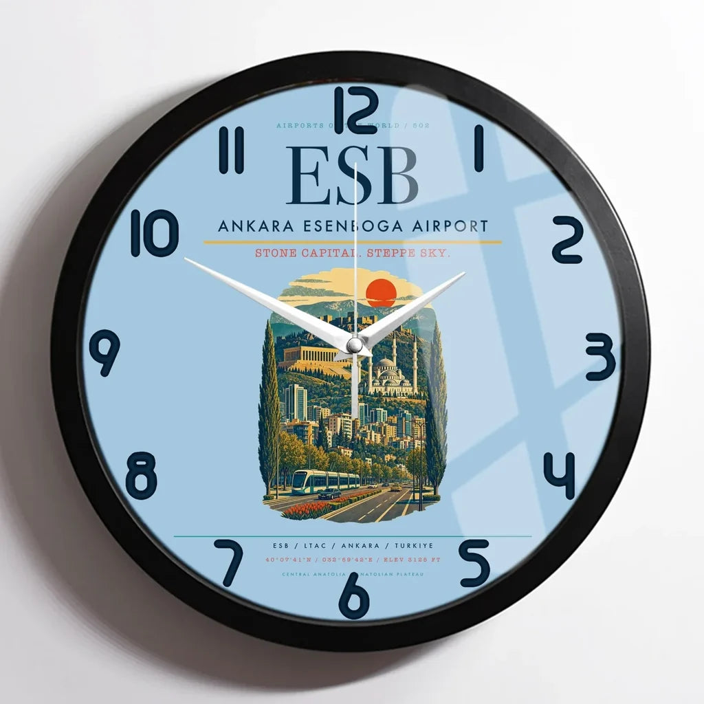 Ankara Esenboga Airport ESB Wall-Clock Framed - Light Blue