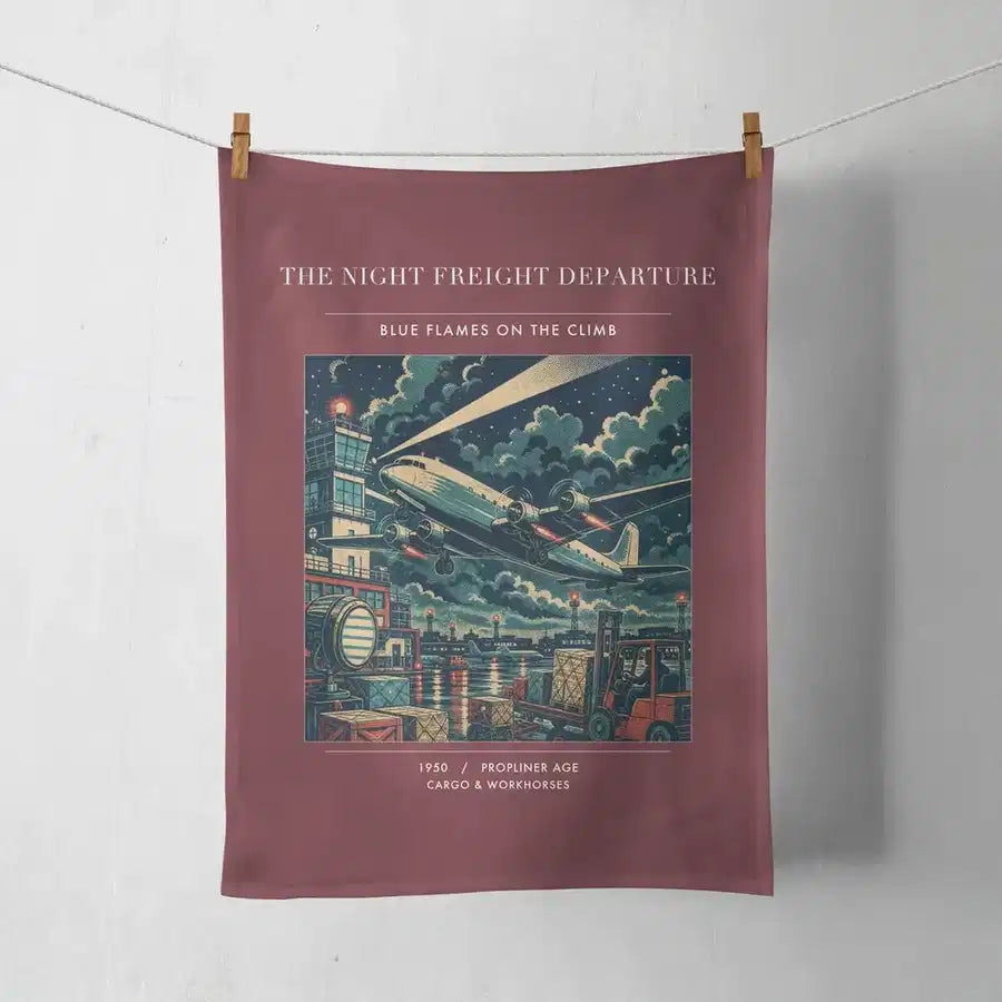 VINTAGE G4248 - The Night Freight Departure - Designed Towels design on darkred