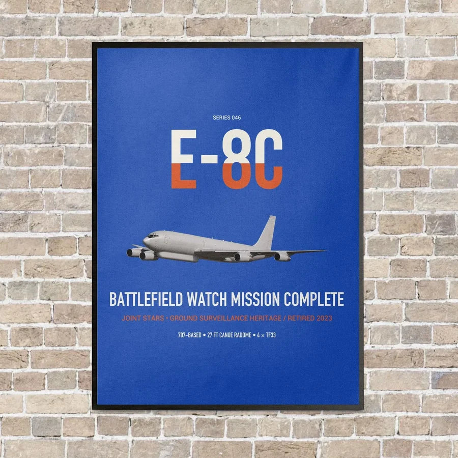 E-8C Joint STARS vertical canvas print - framed - blue background