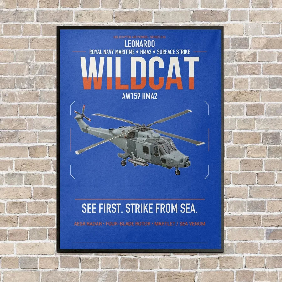 Leonardo AW159 Wildcat HMA2 vertical canvas print - framed - blue background