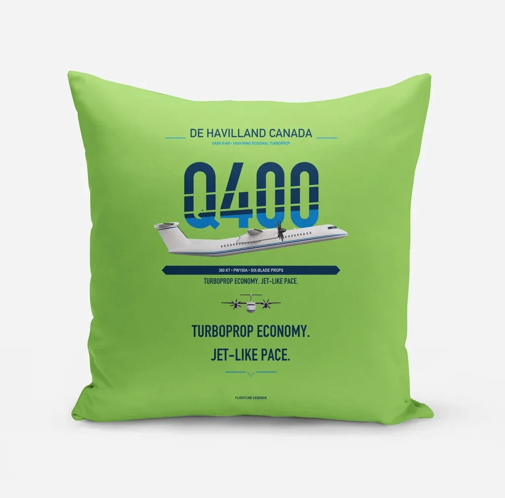 De Havilland Dash 8-400 design on light green pillow