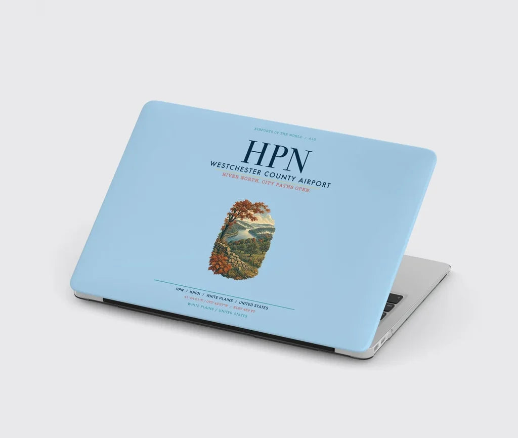 Westchester County Airport (HPN) design on light blue MacBook case