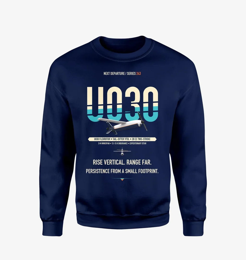 Airbus U030 Flexrotor design on navy blue sweatshirt