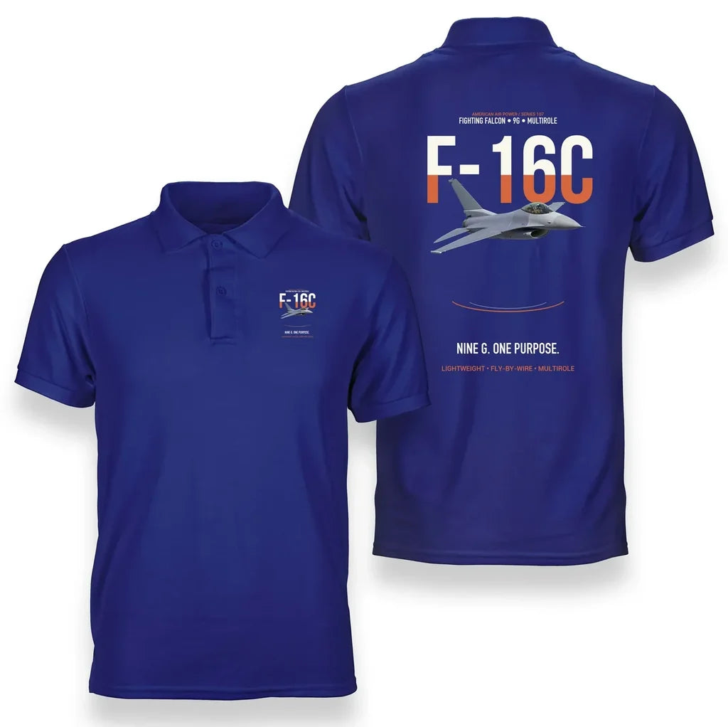 F-16C FIGHTING FALCON design on blue polo