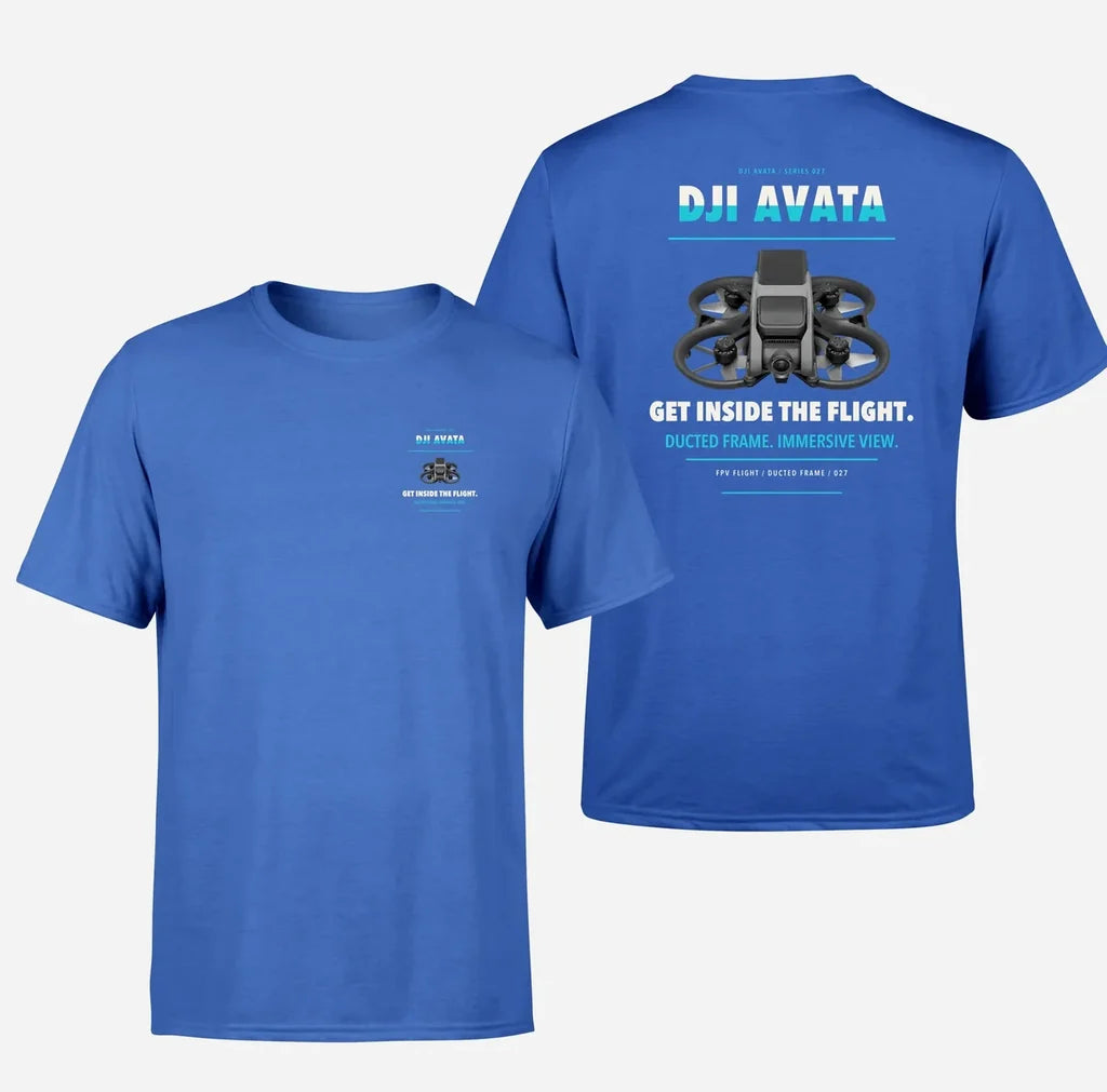 DJI Avata design on blue t shirt