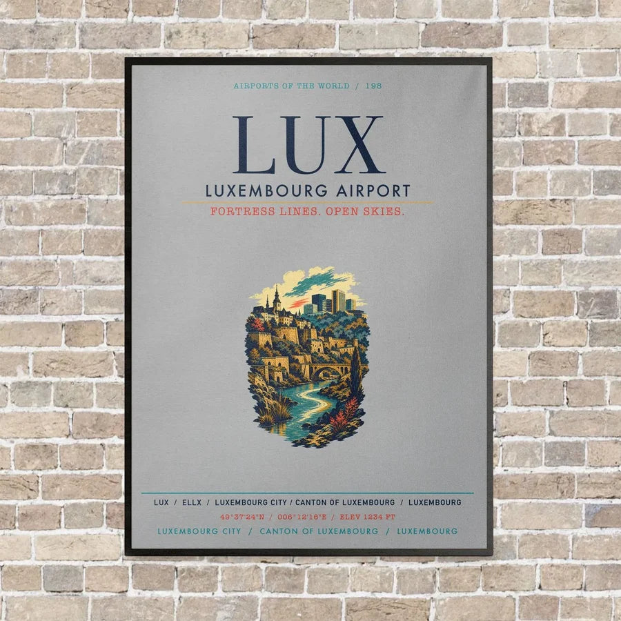 Luxembourg Airport LUX vertical canvas print - framed - light gray background
