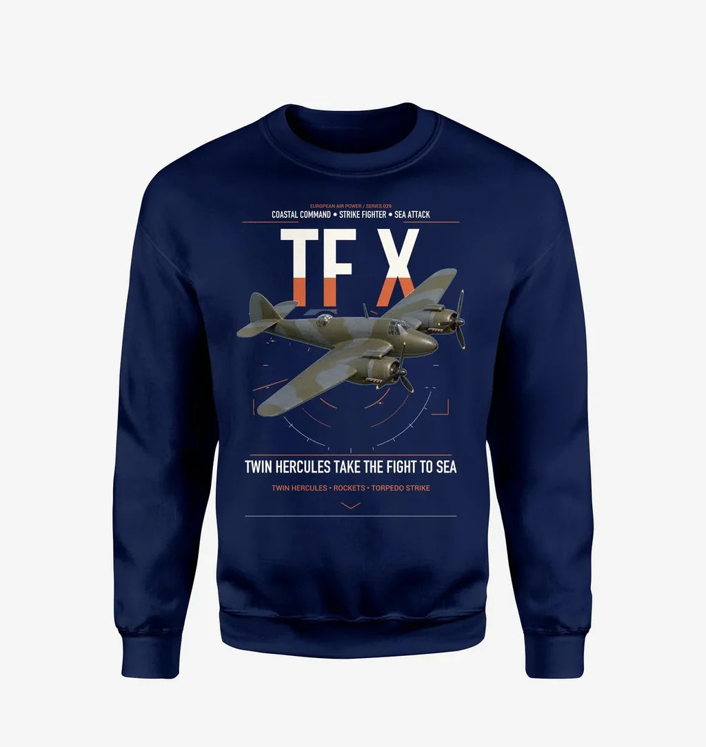 Bristol Beaufighter TF X design on navy blue sweatshirt