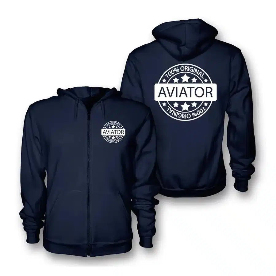 %100 Original Aviator Zipped Hoodie - Navy Blue