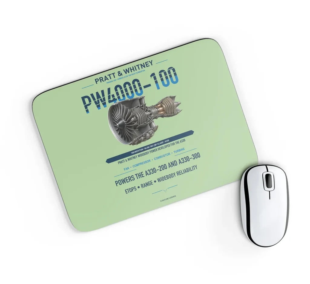 PW4000-100 design on light green rectangle mouse pad