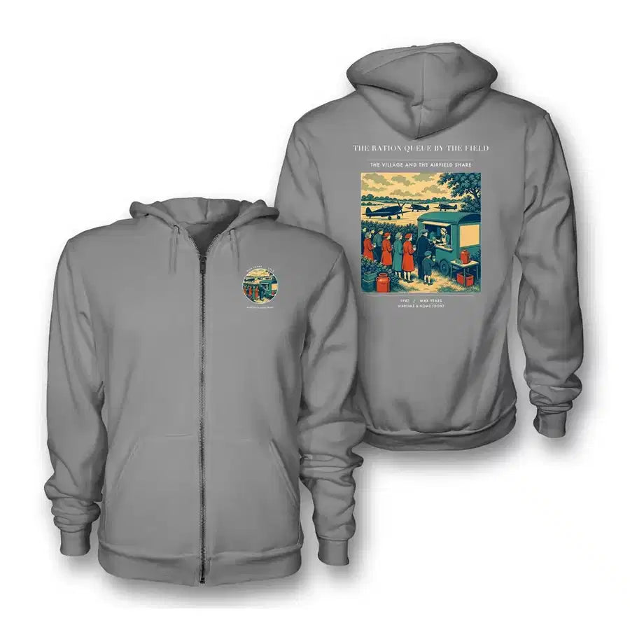 VINTAGE G4522 - The Ration Queue By The Field - Premium Zipped Hoodie design on gray