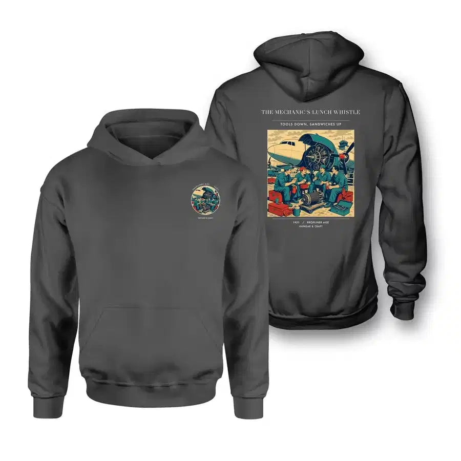 VINTAGE G4452 - The Mechanic's Lunch Whistle - Double-Side Hoodie design on darkgray double side