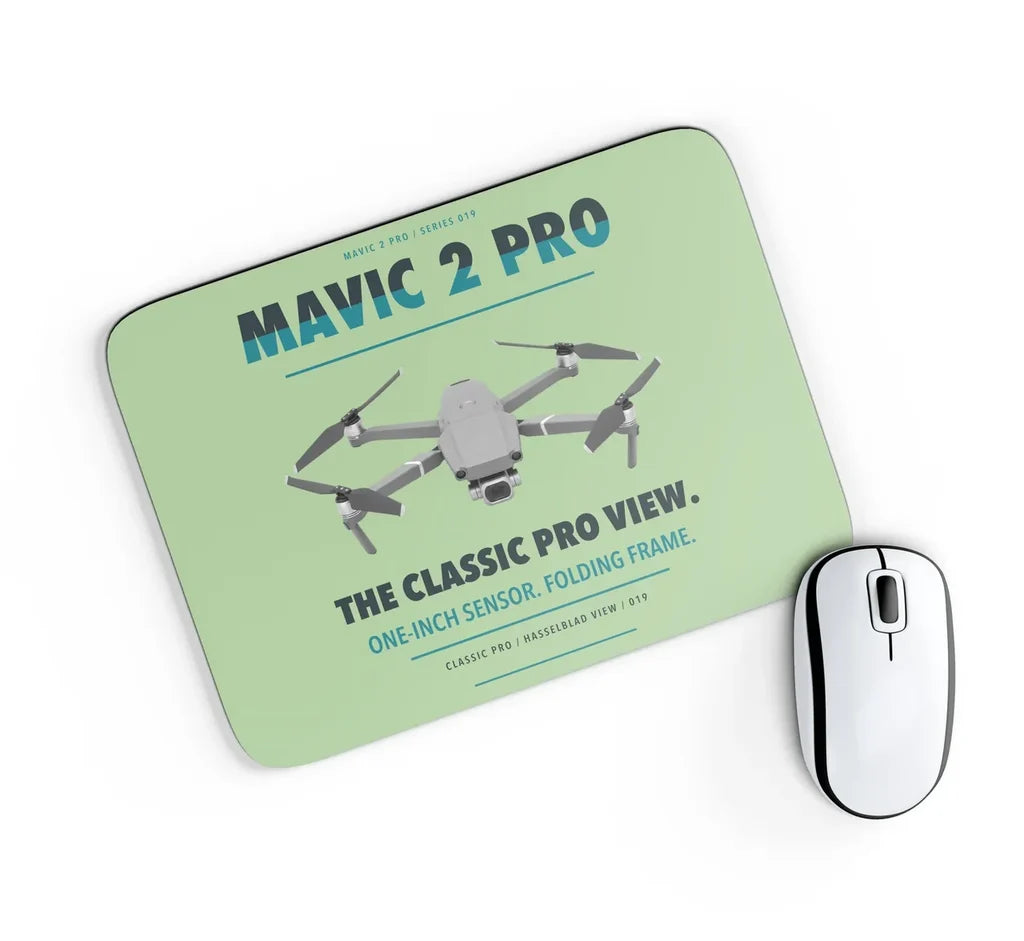 DJI Mavic 2 Pro design on light green rectangle mouse pad