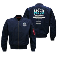 Thumbnail for Piper M350 design on blue bomber jacket, double-side print
