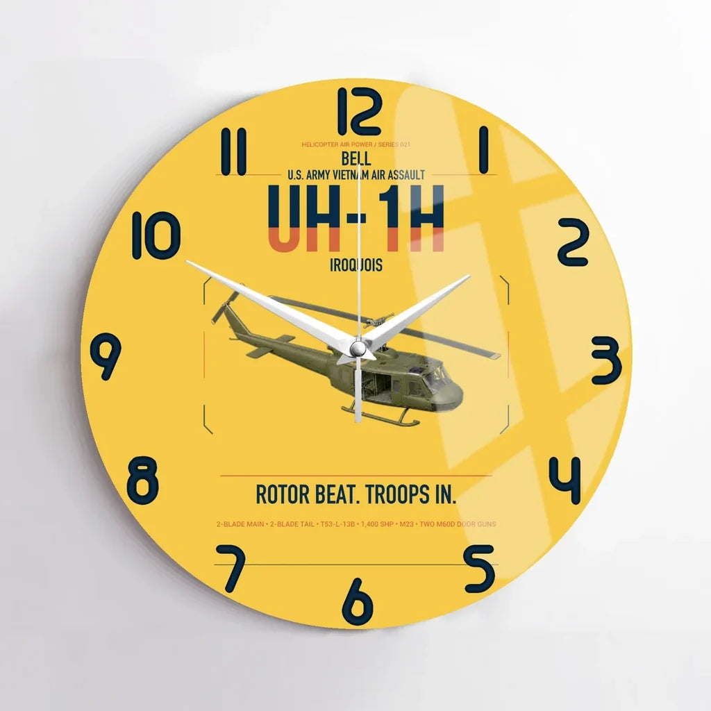 Bell UH-1H Iroquois design on yellow no frame wall clock