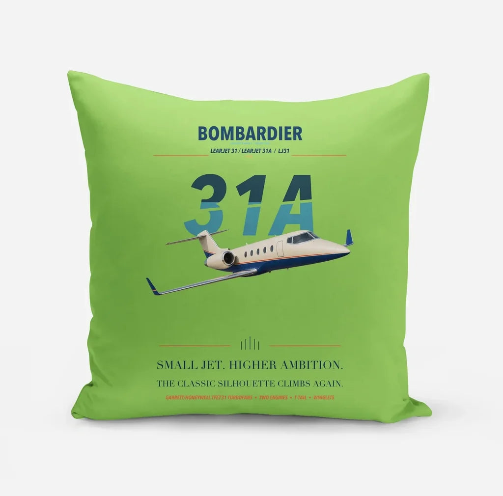 Bombardier Learjet 31A design on light green pillow