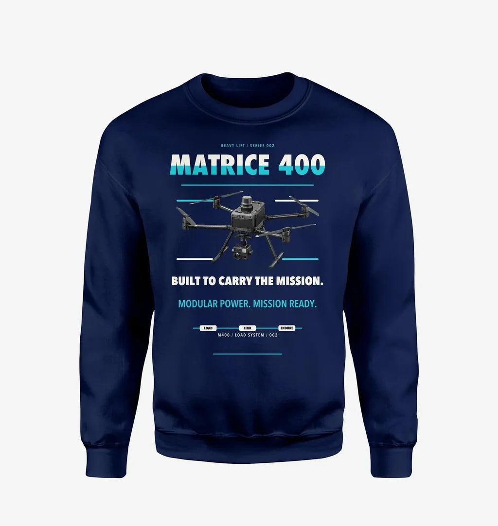 DJI Matrice 400 design on navy blue sweatshirt
