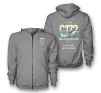 Thumbnail for Cessna 172 Skyhawk design on gray premium zipped hoodie, double-side print