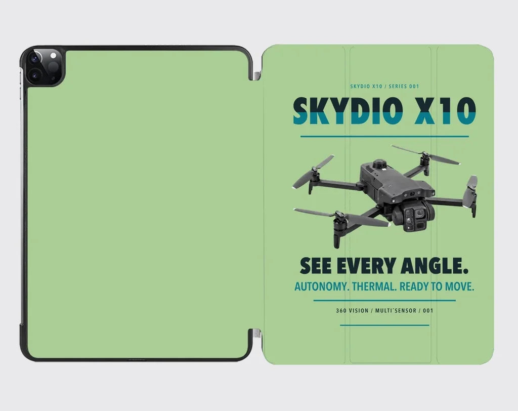 Skydio X10 design on light green ipad tablet case