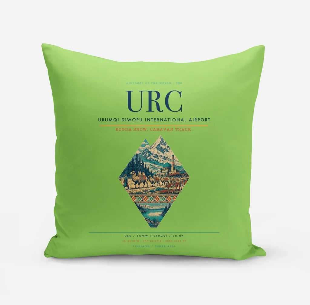 Urumqi Diwopu International Airport (URC) design on light green pillow