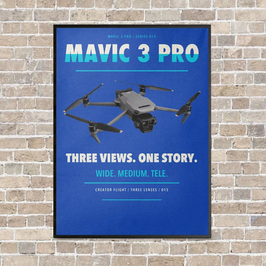 DJI Mavic 3 Pro vertical canvas print - framed - blue background