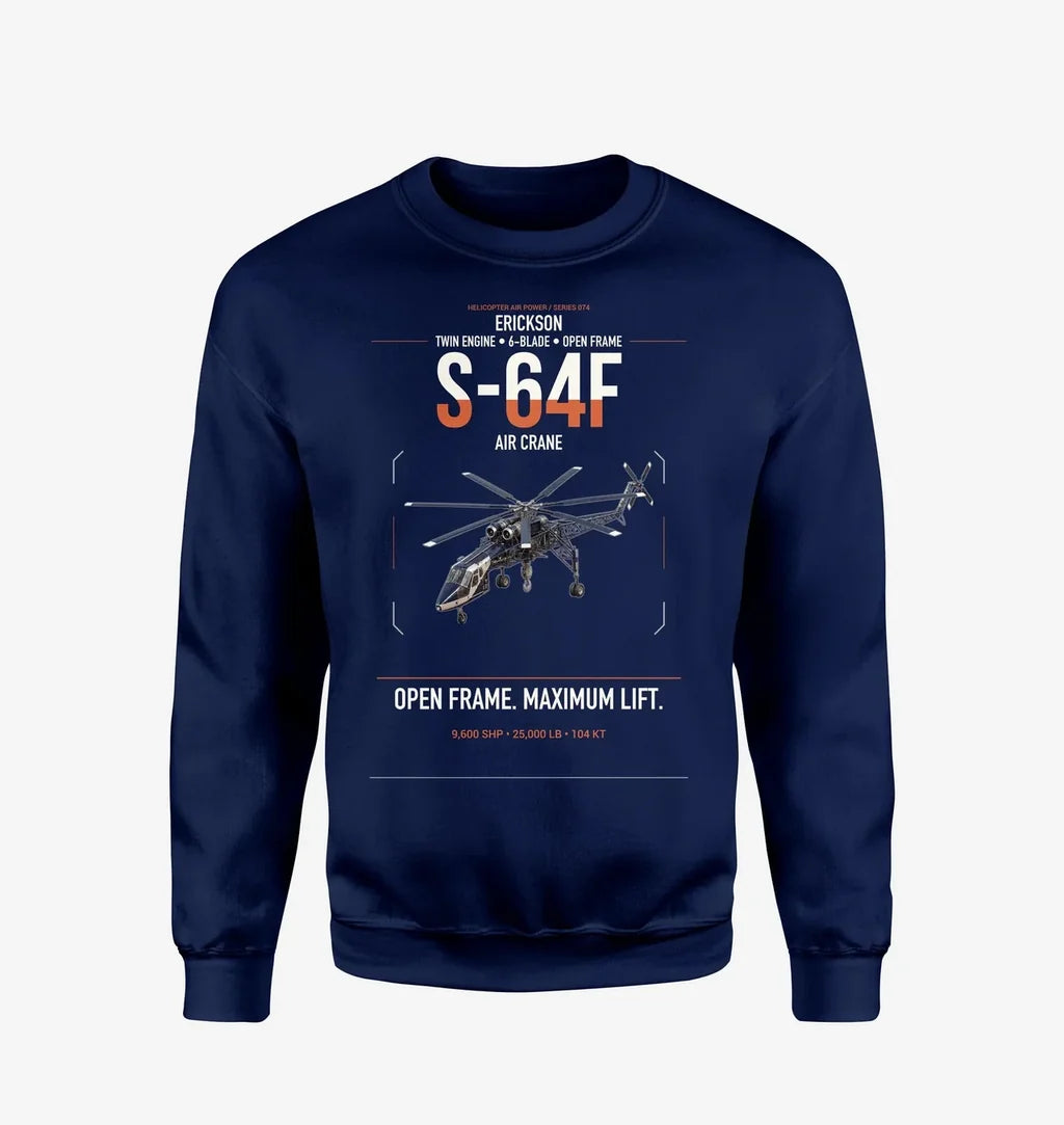 Erickson S-64F Air Crane design on navy blue sweatshirt