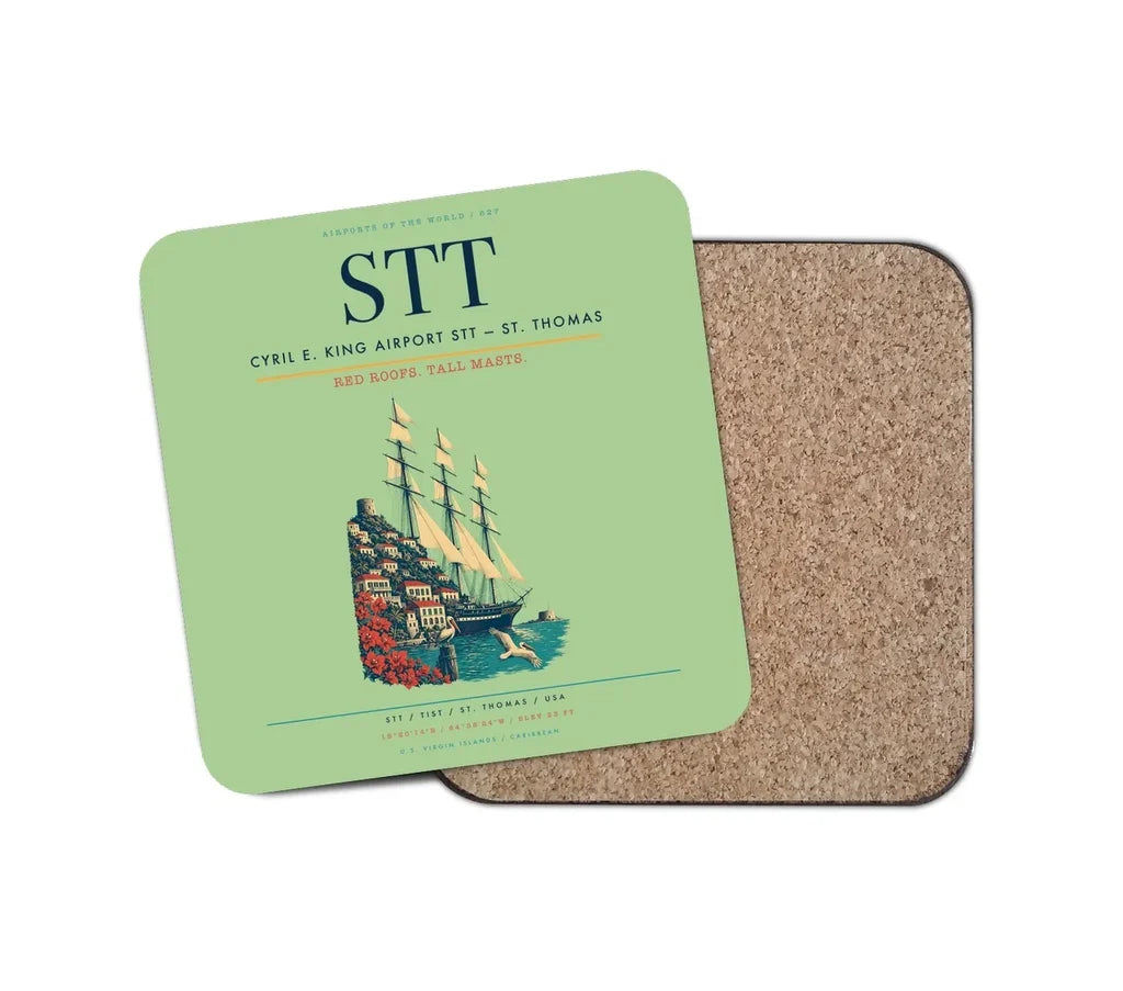 Cyril E. King Airport (STT) design on light green 1 piece coaster