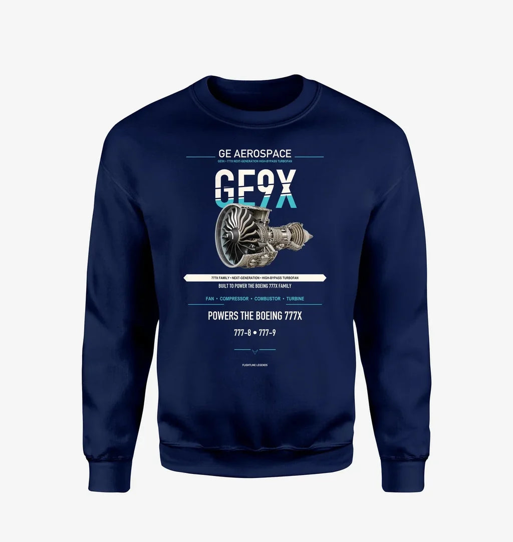 GE9X design on navy blue sweatshirt