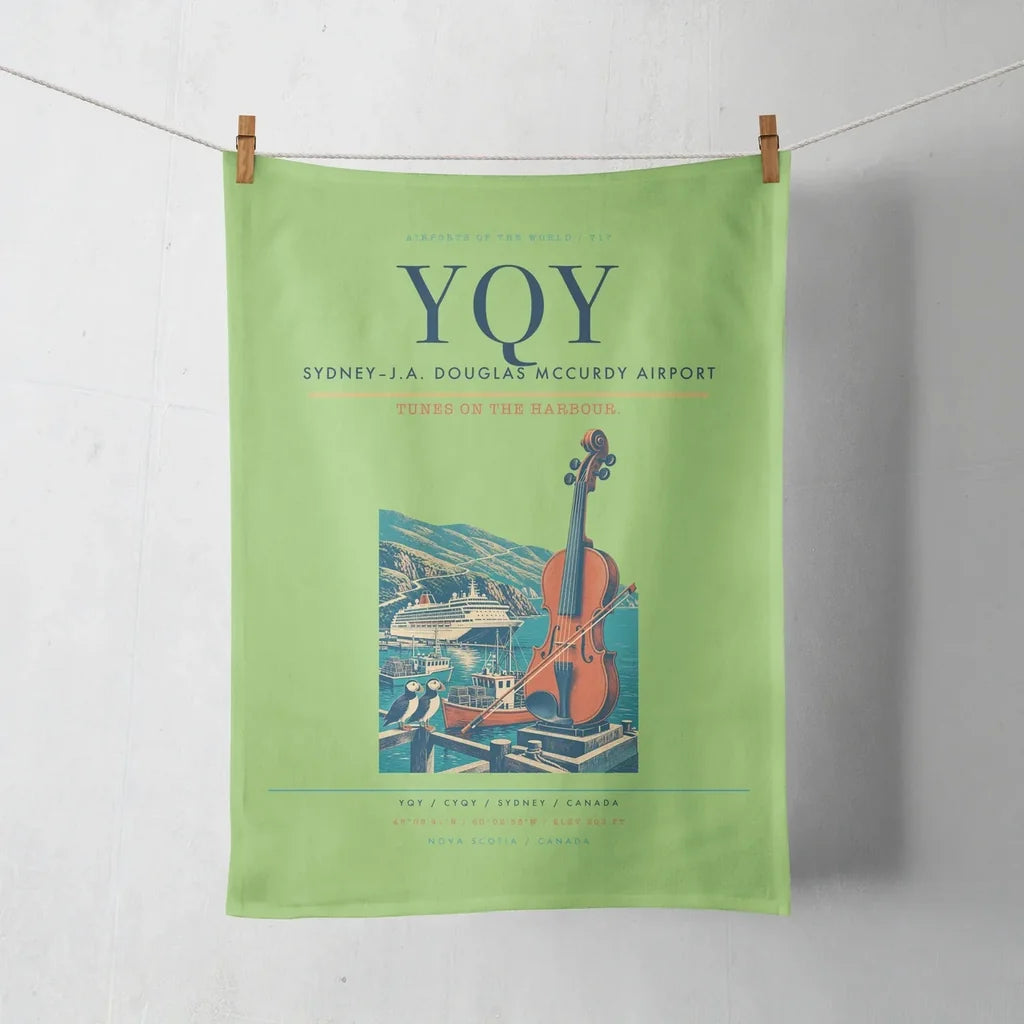 Sydney–J.A. Douglas McCurdy Airport (YQY) design on light green towel