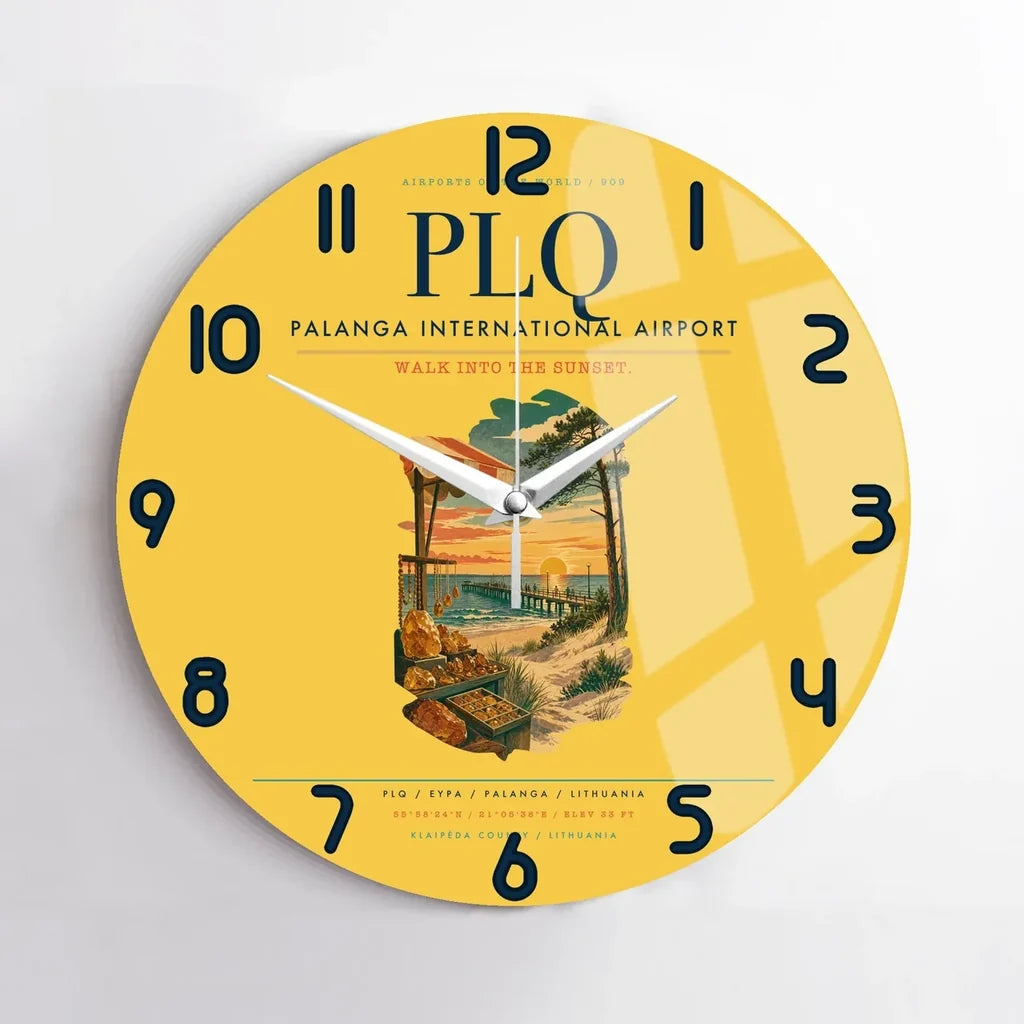 Palanga International Airport (PLQ) design on yellow no frame wall clock