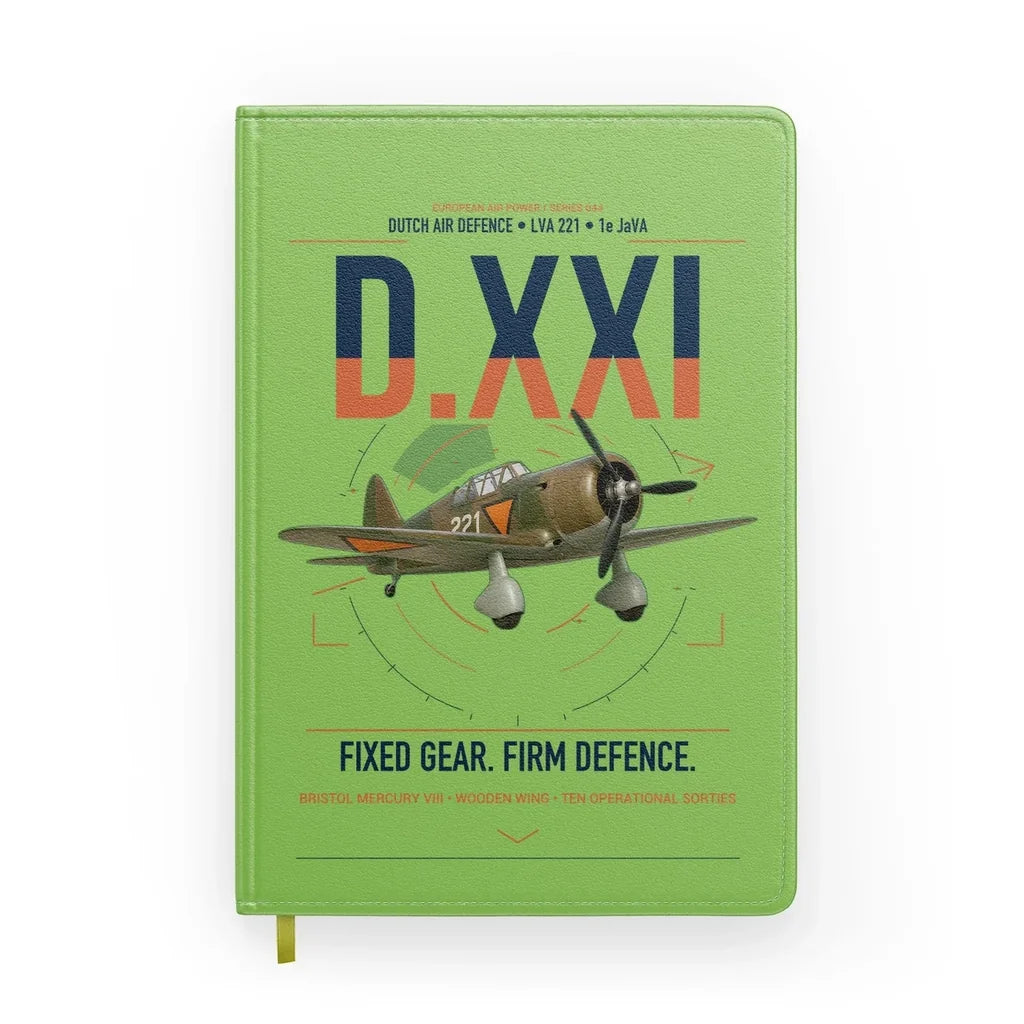 Fokker D.XXI — Dutch LVA aircraft 221 design on light green notebook