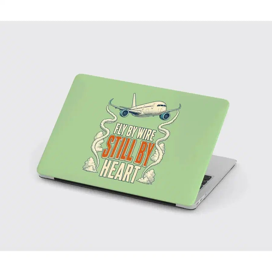 Fly By Wire Still By Heart design on light green MacBook case