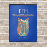 Thumbnail for Ithaca Tompkins Regional Airport ITH vertical canvas print - framed - blue background
