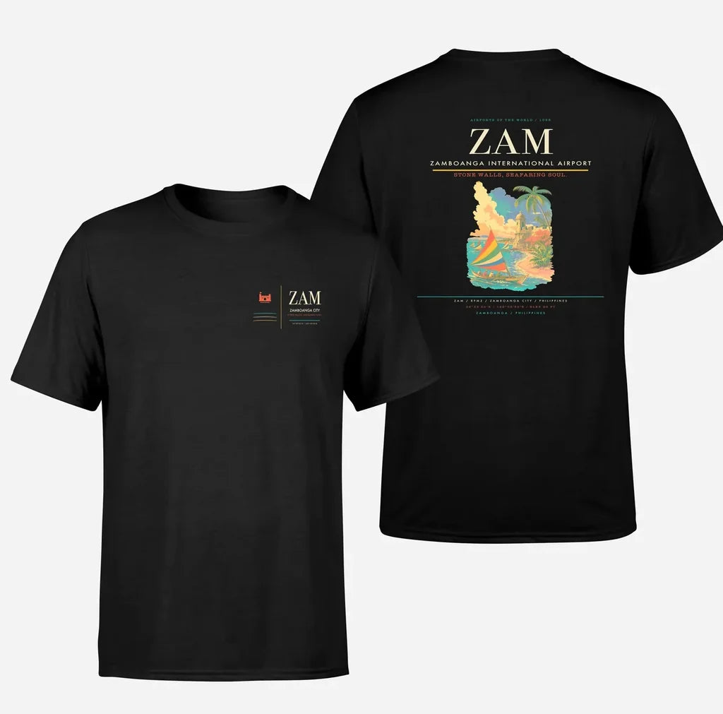 Zamboanga International Airport (ZAM) design printed on black double-side t-shirt