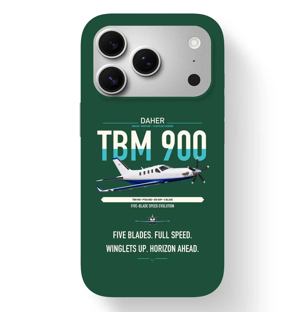 Daher TBM 900 design on dark green magsafe iphone case, for iPhone 17 Pro