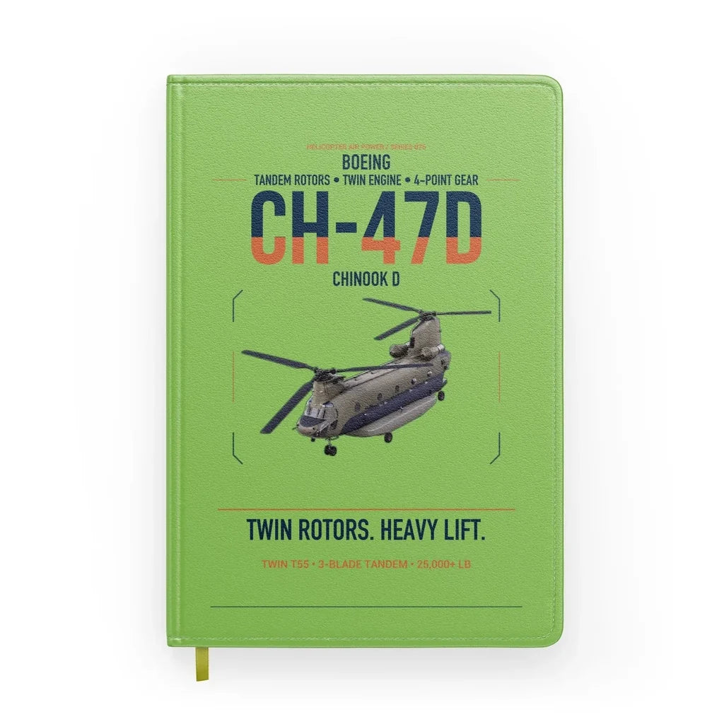 Boeing CH-47D design on light green notebook