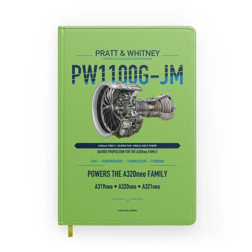 PW1100G-JM design on light green notebook