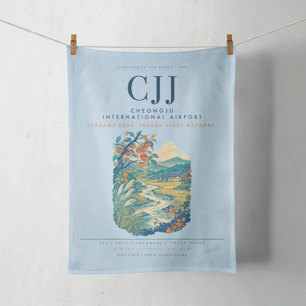 Cheongju International Airport (CJJ) design on light blue towel