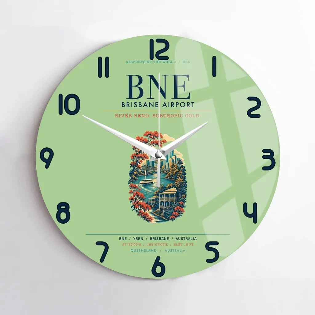 Brisbane Airport (BNE) design on light green no frame wall clock