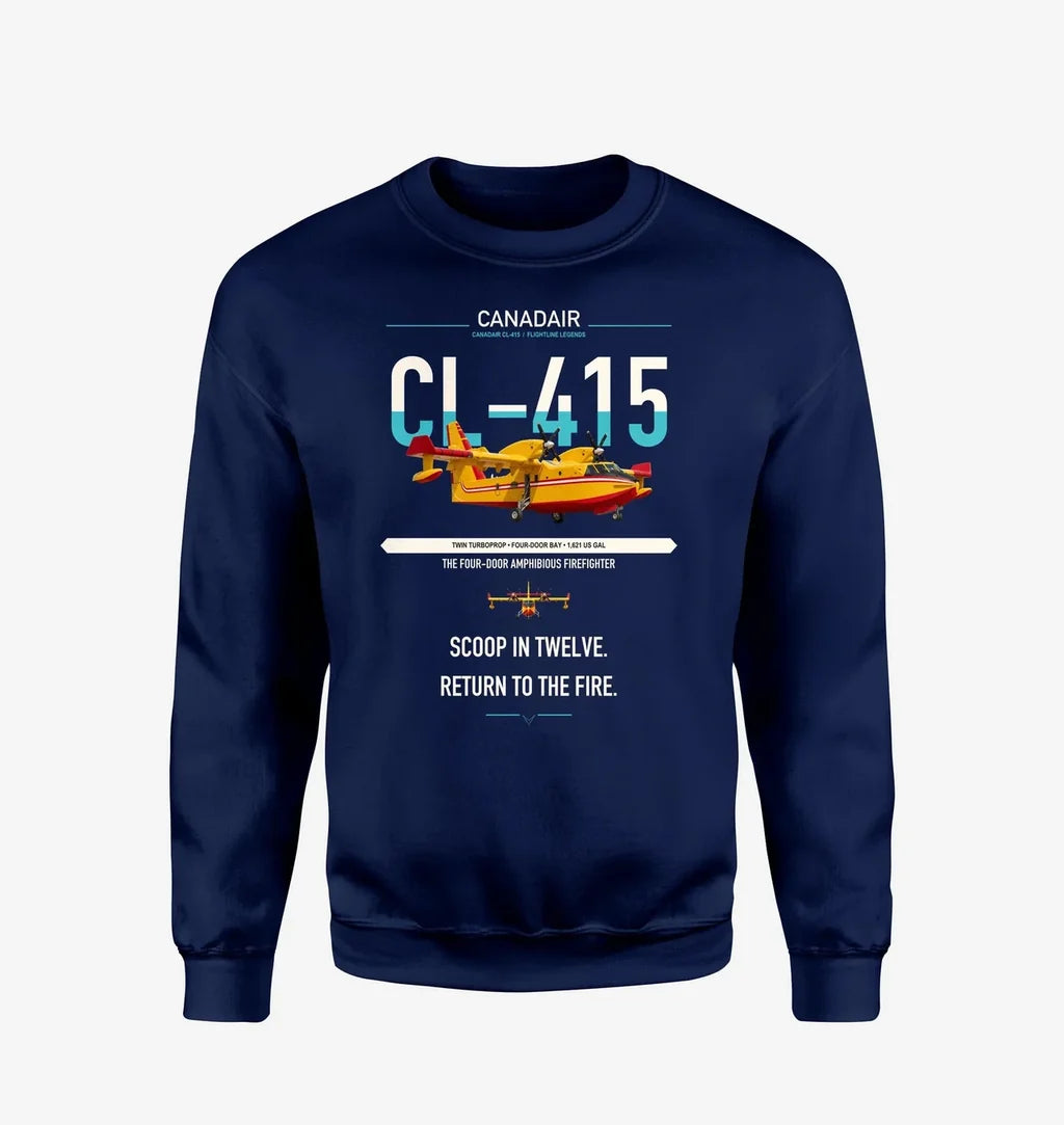 Canadair CL-415 design on navy blue sweatshirt